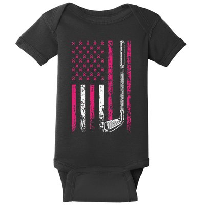 American Sports Flag Breast Cancer Awareness Golf Club Baby Bodysuit