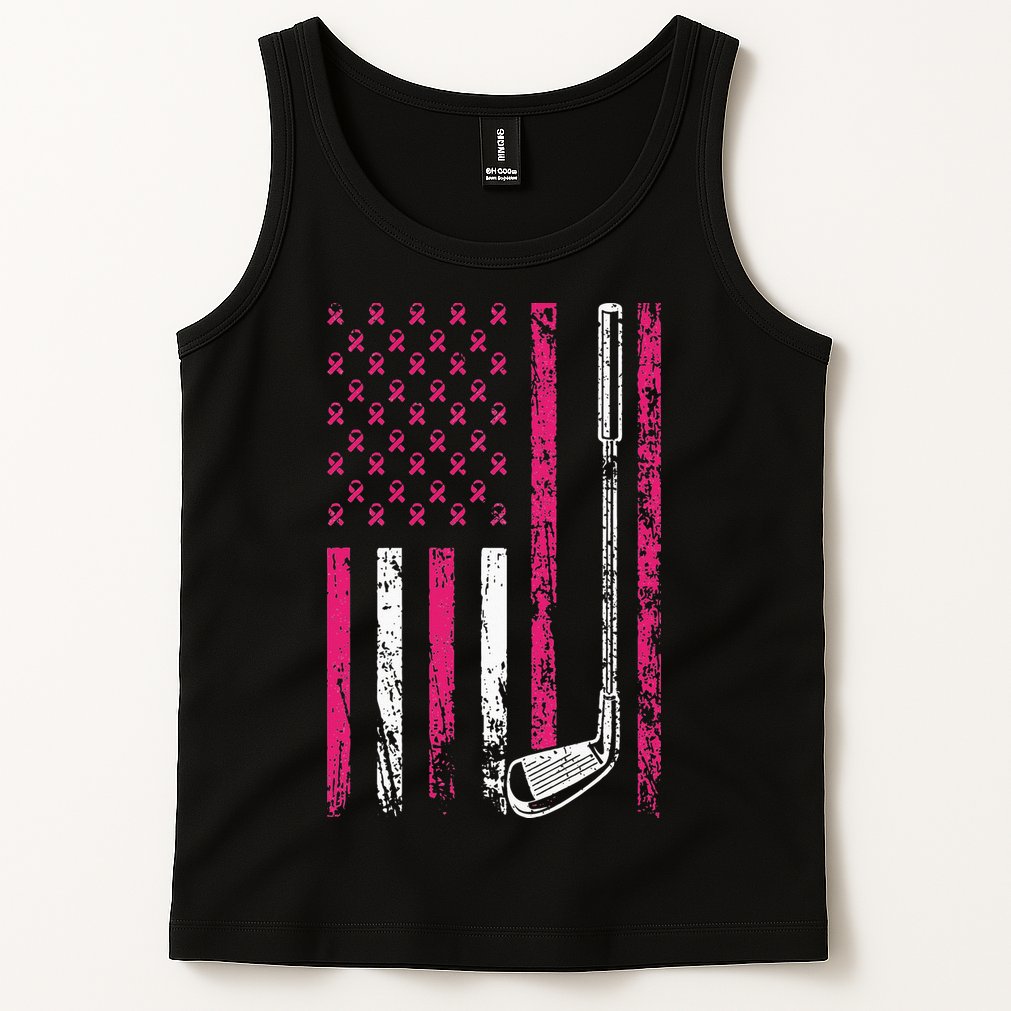 American Sports Flag Breast Cancer Awareness Golf Club Tank Top