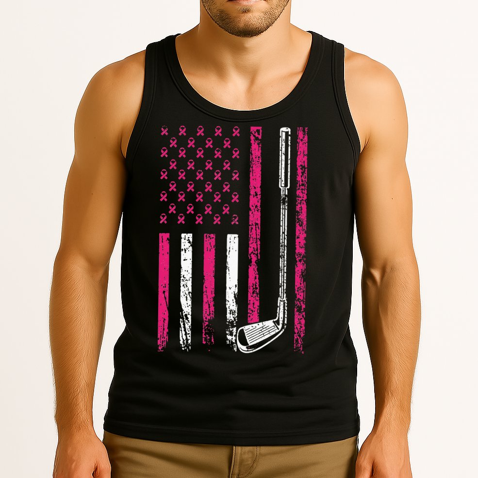 American Sports Flag Breast Cancer Awareness Golf Club Tank Top