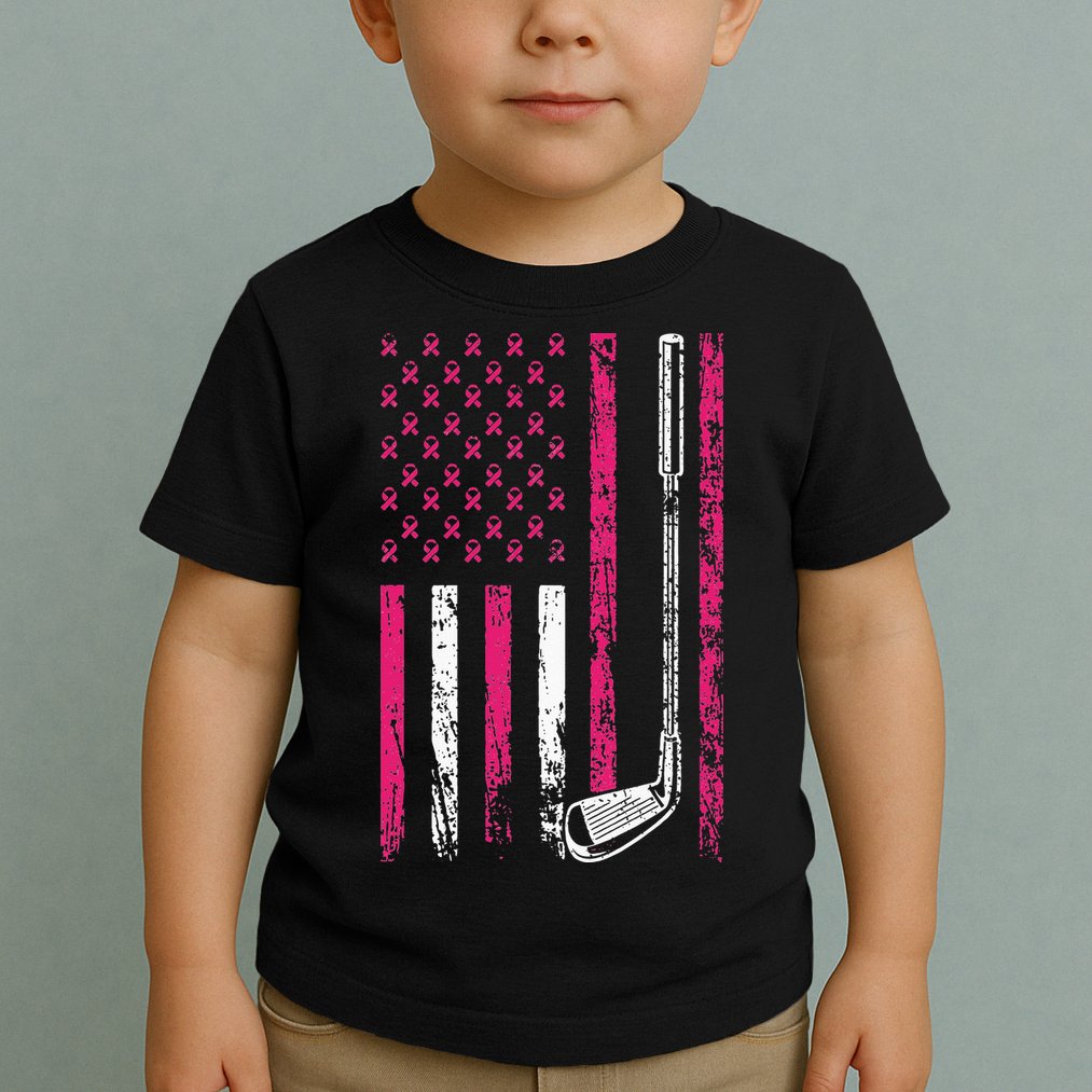 American Sports Flag Breast Cancer Awareness Golf Club Toddler T-Shirt