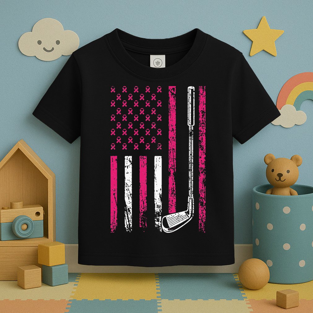 American Sports Flag Breast Cancer Awareness Golf Club Toddler T-Shirt