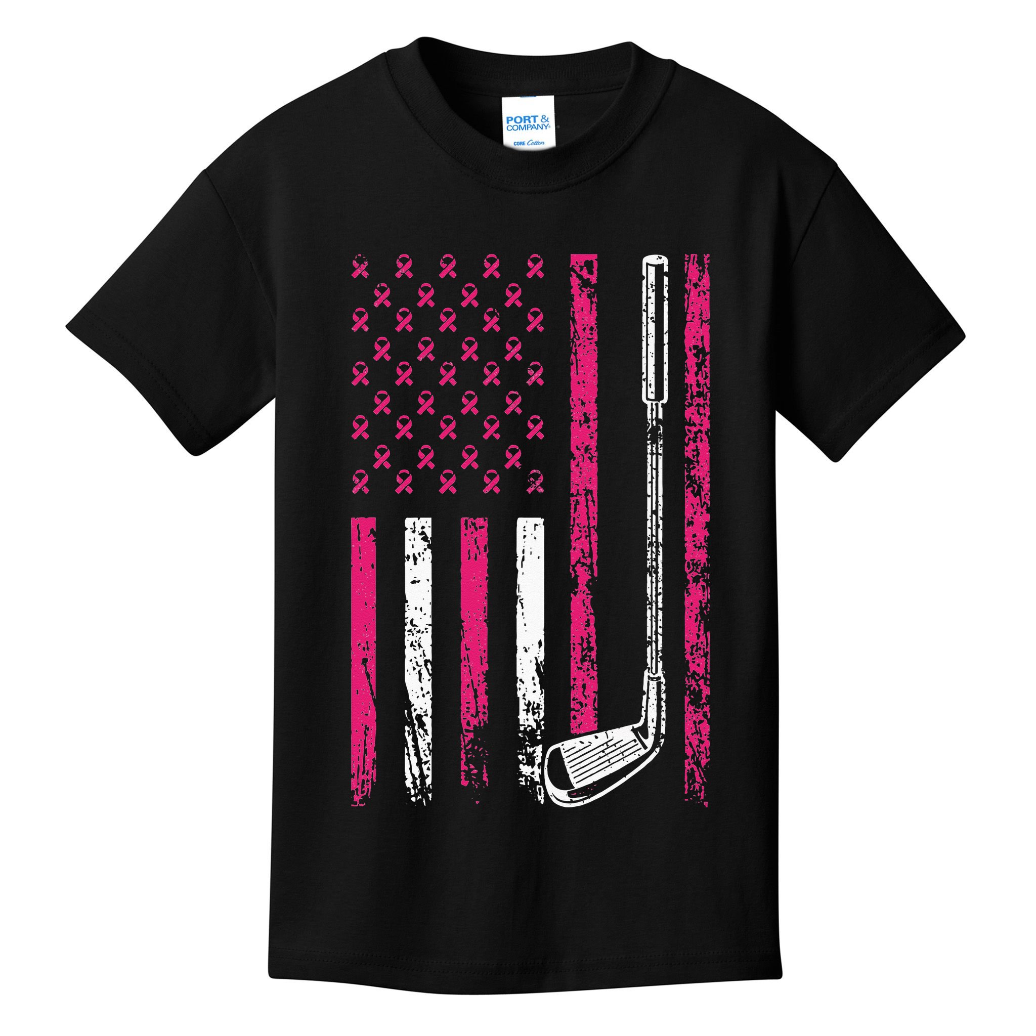 American Sports Flag Breast Cancer Awareness Golf Club Kids T-Shirt