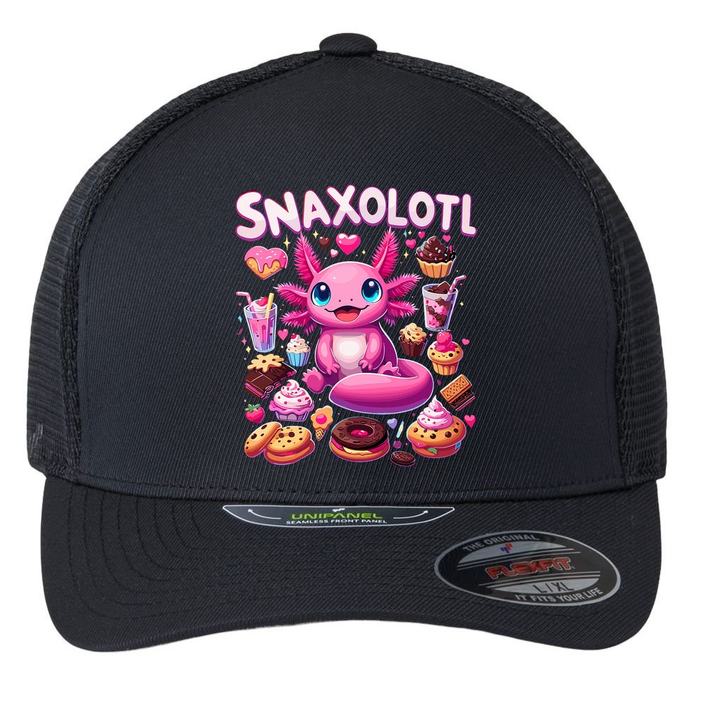 Axolotl Snaxolotl Funny Snacks Axolotls Flexfit Unipanel Trucker Cap