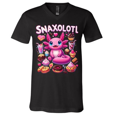 Axolotl Snaxolotl Funny Snacks Axolotls V-Neck T-Shirt