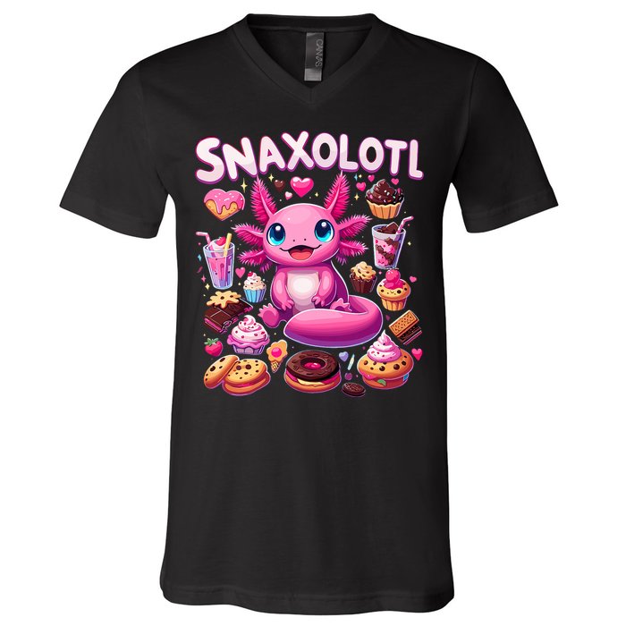 Axolotl Snaxolotl Funny Snacks Axolotls V-Neck T-Shirt