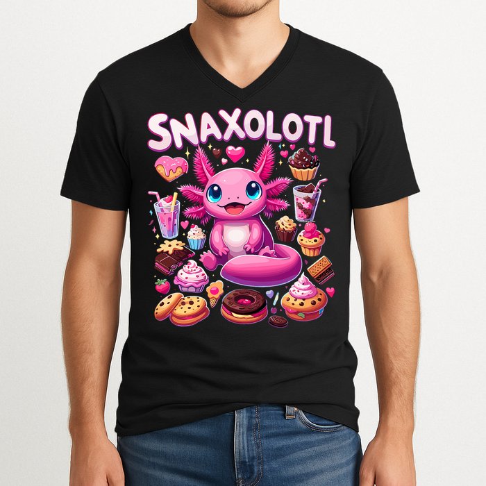 Axolotl Snaxolotl Funny Snacks Axolotls V-Neck T-Shirt