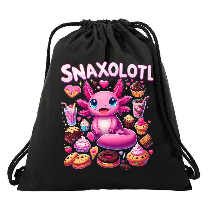 Axolotl Snaxolotl Funny Snacks Axolotls Drawstring Bag