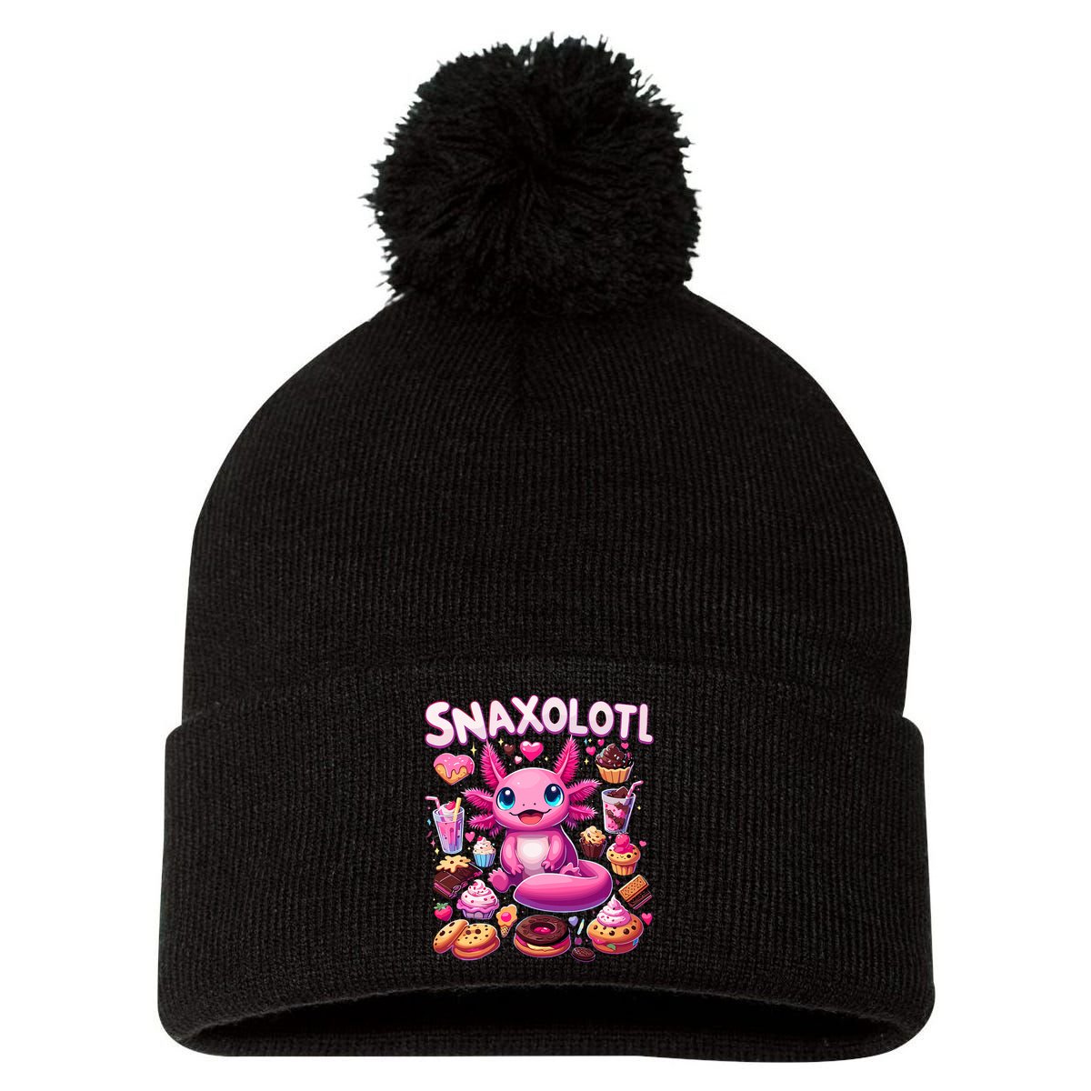 Axolotl Snaxolotl Funny Snacks Axolotls Pom Pom 12in Knit Beanie