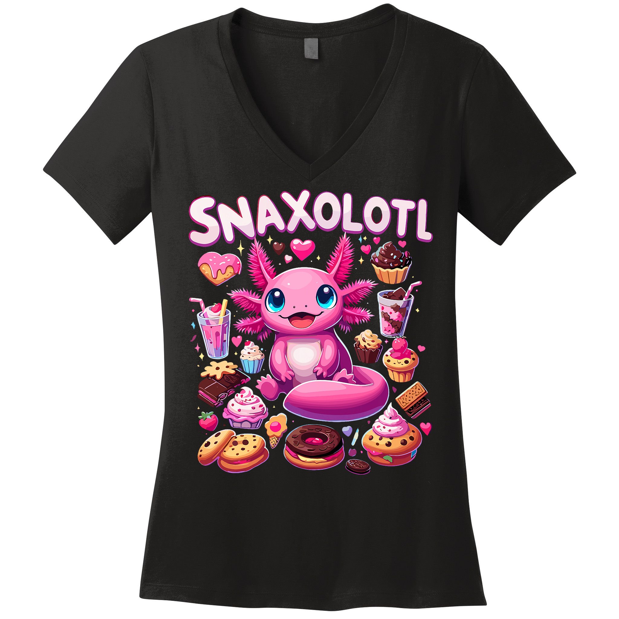 Axolotl Snaxolotl Funny Snacks Axolotls Women's V-Neck T-Shirt