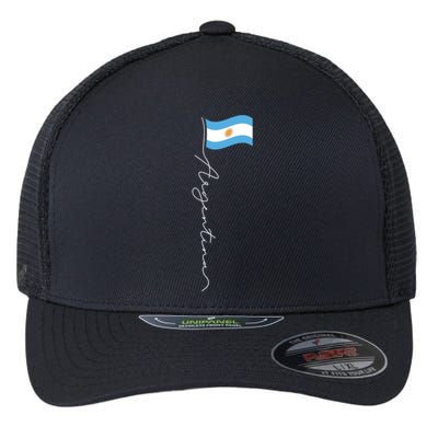 Argentina Signature Flag Pole Cool Gift Patriotic Argentinian Flag Gift Flexfit Unipanel Trucker Cap