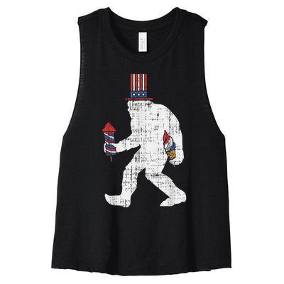 American Sasquatch Funny USA Bigfoot 4th Of July Parade Women's Racerback Cropped Tank