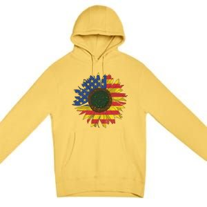 America Sunflower Flag 4th July American Patriotic Flower Gift Premium Pullover Hoodie