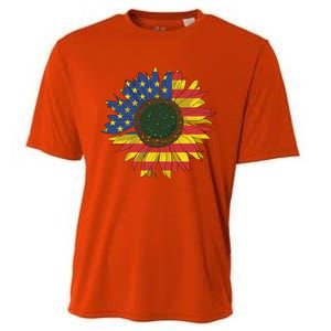 America Sunflower Flag 4th July American Patriotic Flower Gift Cooling Performance Crew T-Shirt