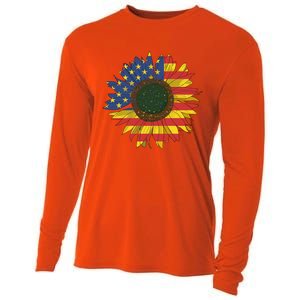 America Sunflower Flag 4th July American Patriotic Flower Gift Cooling Performance Long Sleeve Crew