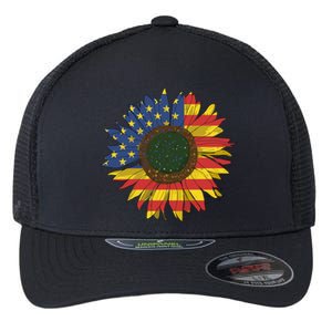 America Sunflower Flag 4th July American Patriotic Flower Gift Flexfit Unipanel Trucker Cap