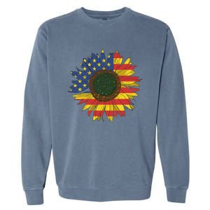 America Sunflower Flag 4th July American Patriotic Flower Gift Garment-Dyed Sweatshirt