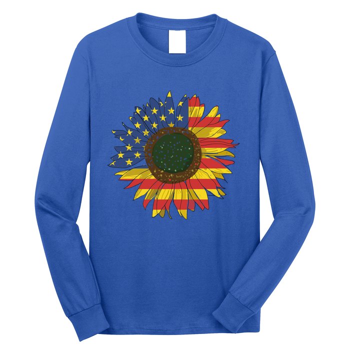 America Sunflower Flag 4th July American Patriotic Flower Gift Long Sleeve Shirt