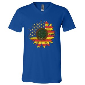 America Sunflower Flag 4th July American Patriotic Flower Gift V-Neck T-Shirt