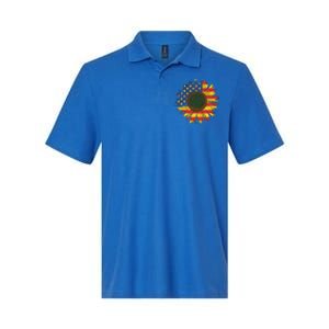 America Sunflower Flag 4th July American Patriotic Flower Gift Softstyle Adult Sport Polo