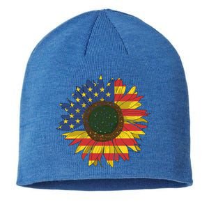 America Sunflower Flag 4th July American Patriotic Flower Gift Sustainable Beanie