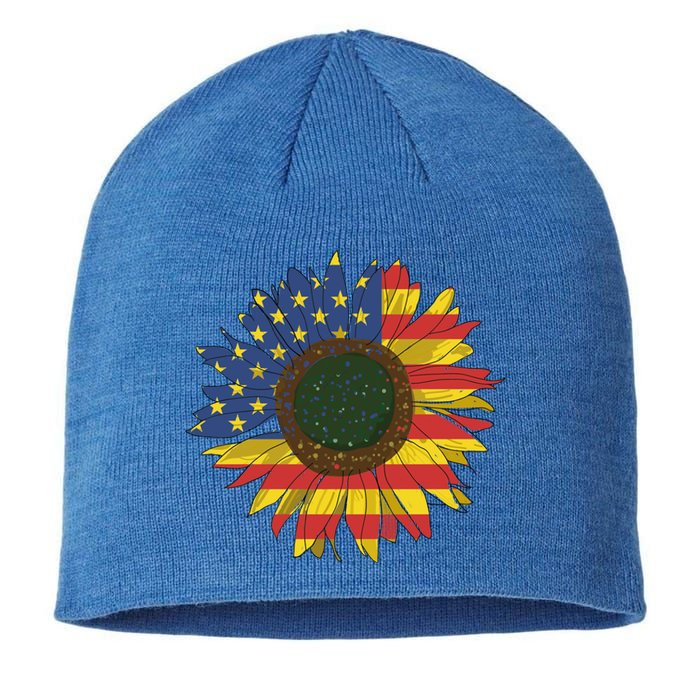 America Sunflower Flag 4th July American Patriotic Flower Gift Sustainable Beanie