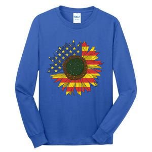 America Sunflower Flag 4th July American Patriotic Flower Gift Tall Long Sleeve T-Shirt