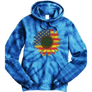 America Sunflower Flag 4th July American Patriotic Flower Gift Tie Dye Hoodie