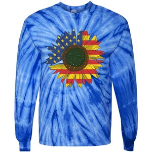 America Sunflower Flag 4th July American Patriotic Flower Gift Tie-Dye Long Sleeve Shirt