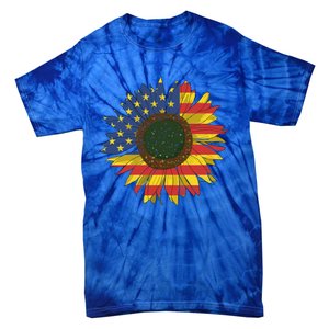 America Sunflower Flag 4th July American Patriotic Flower Gift Tie-Dye T-Shirt