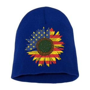 America Sunflower Flag 4th July American Patriotic Flower Gift Short Acrylic Beanie