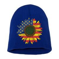 America Sunflower Flag 4th July American Patriotic Flower Gift Short Acrylic Beanie