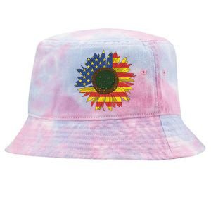 America Sunflower Flag 4th July American Patriotic Flower Gift Tie-Dyed Bucket Hat