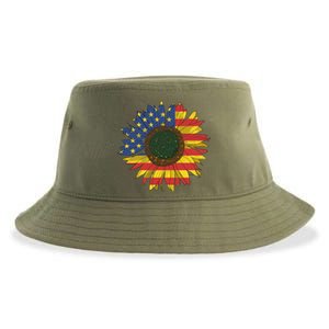 America Sunflower Flag 4th July American Patriotic Flower Gift Sustainable Bucket Hat