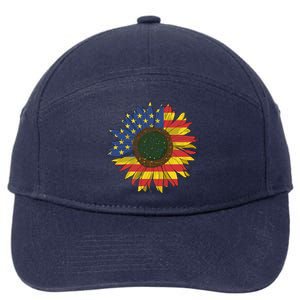 America Sunflower Flag 4th July American Patriotic Flower Gift 7-Panel Snapback Hat