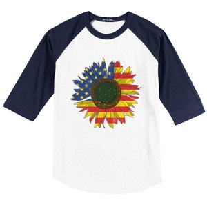 America Sunflower Flag 4th July American Patriotic Flower Gift Baseball Sleeve Shirt