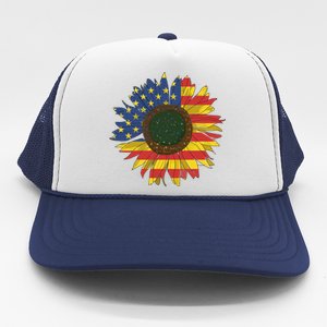 America Sunflower Flag 4th July American Patriotic Flower Gift Trucker Hat