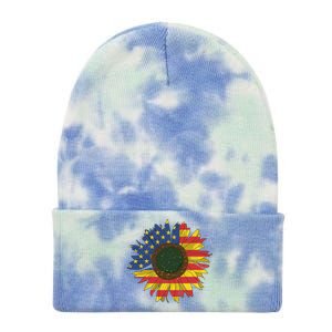 America Sunflower Flag 4th July American Patriotic Flower Gift Tie Dye 12in Knit Beanie