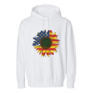 America Sunflower Flag 4th July American Patriotic Flower Gift Garment-Dyed Fleece Hoodie