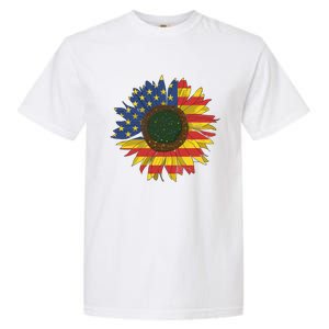 America Sunflower Flag 4th July American Patriotic Flower Gift Garment-Dyed Heavyweight T-Shirt