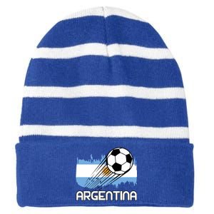 Argentina Soccer Fan Gift Striped Beanie with Solid Band