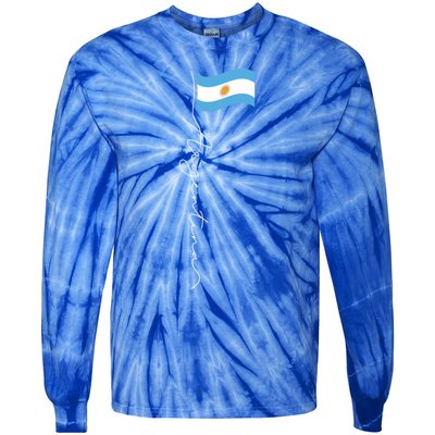 Argentina Signature Flag Pole Funny Gift Patriotic Argentinian Flag Great Gift Tie-Dye Long Sleeve Shirt