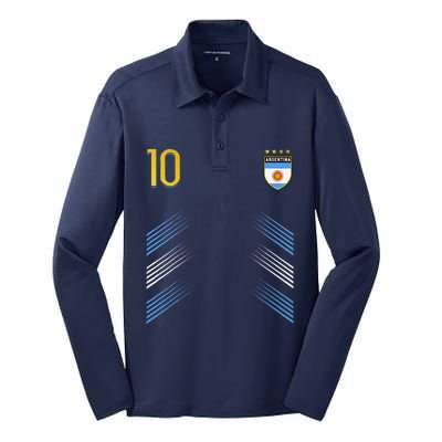 Argentina Soccer Fans Jersey Argentinian Flag Football Lover Silk Touch Performance Long Sleeve Polo