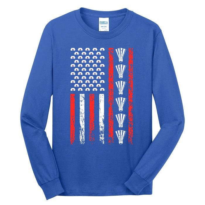 American Sports Flag National Nurses Day Badminton Gift Tall Long Sleeve T-Shirt