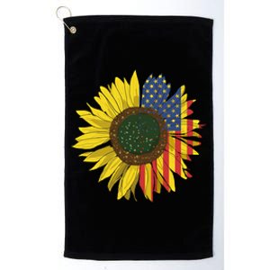 America Sunflower Flag 4th July American Patriotic Flower Gift Platinum Collection Golf Towel