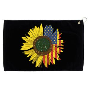 America Sunflower Flag 4th July American Patriotic Flower Gift Grommeted Golf Towel