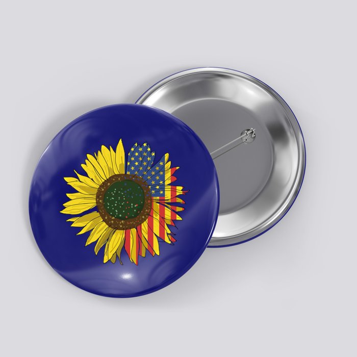 America Sunflower Flag 4th July American Patriotic Flower Gift Button