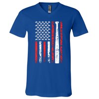 American Sports Flag National Nurses Day Baseball Bat Gift V-Neck T-Shirt