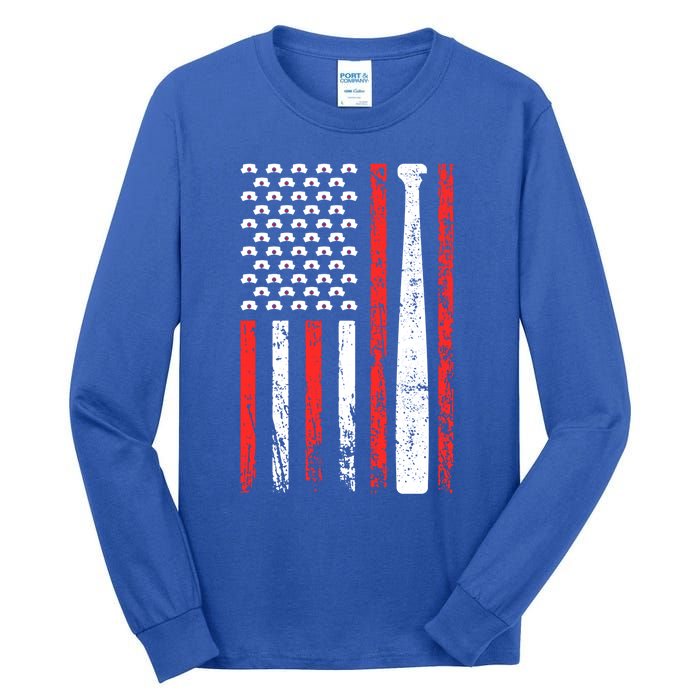 American Sports Flag National Nurses Day Baseball Bat Gift Tall Long Sleeve T-Shirt