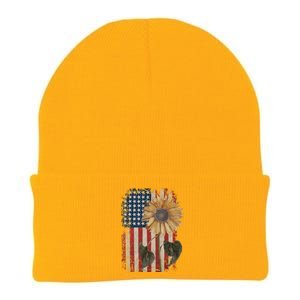 America Sunflower Flag 4th July American Patriotic Flower Gift Knit Cap Winter Beanie