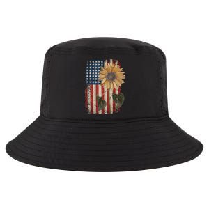 America Sunflower Flag 4th July American Patriotic Flower Gift Cool Comfort Performance Bucket Hat